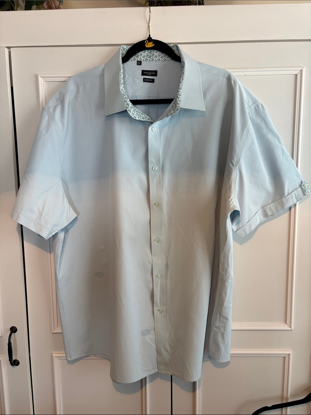 Men’s Light Blue Short-Sleeve Button-Up Shirt 3XL